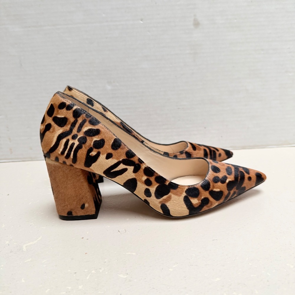 Vince Camuto Pumps Womens 6.5 Leopard Calf Hair Pointed Toe Block Heel